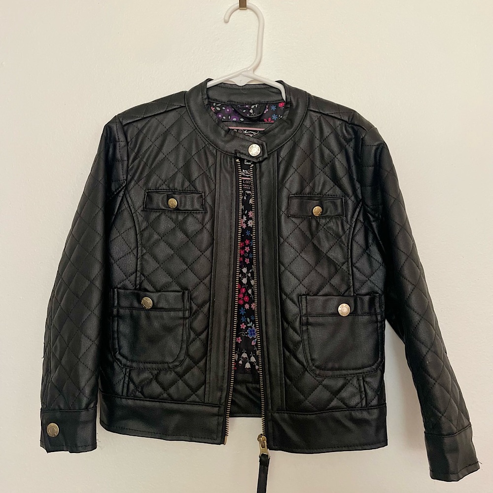 Girls, Black Leather Moto / Biker Jacket, size 7-8